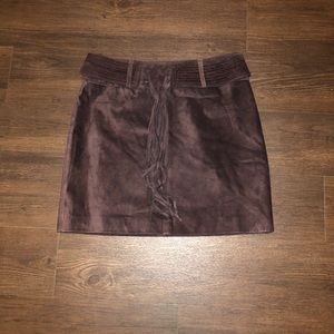 Inc Suede Leather Mini Skirt  With Belt Size 8P Brown